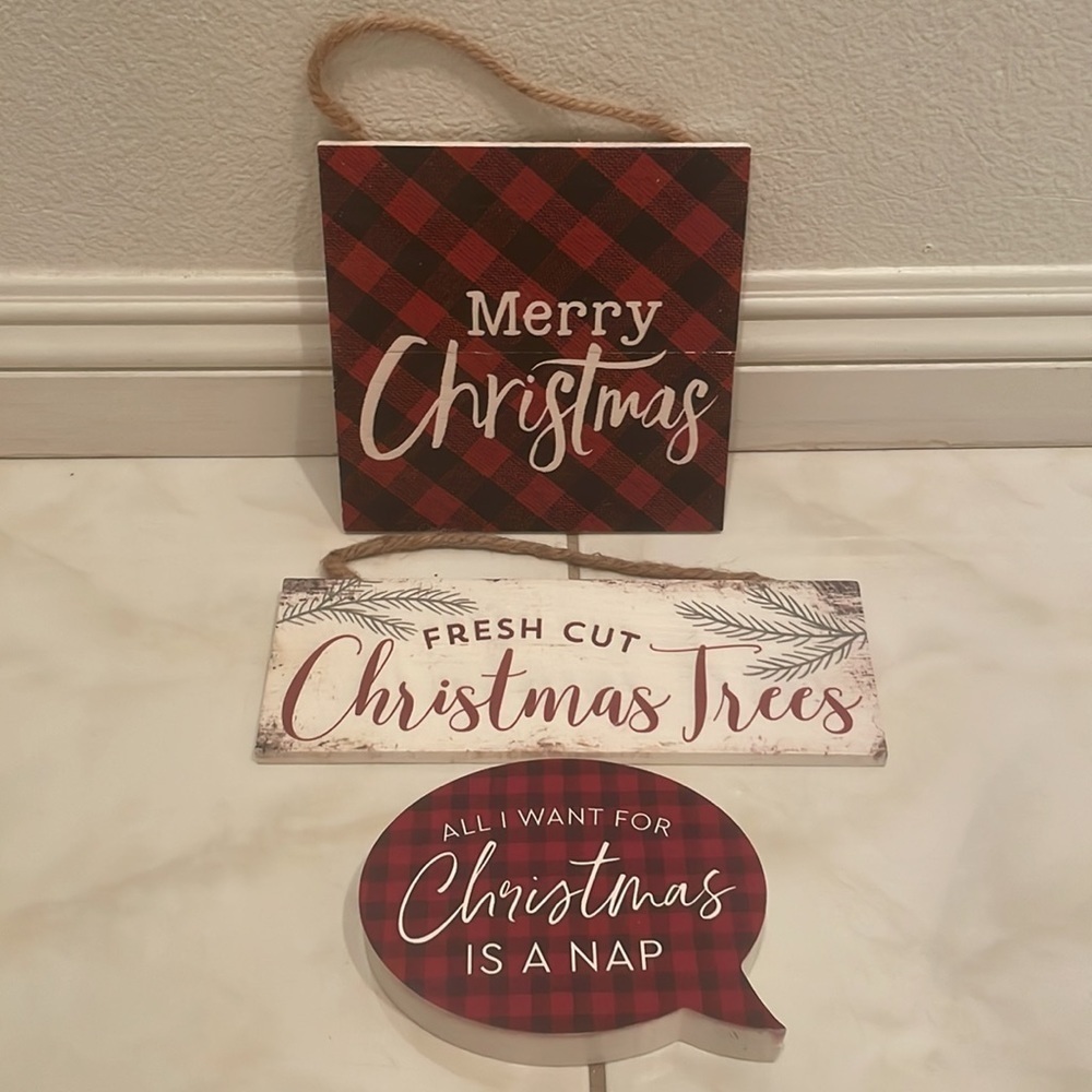 NWT WOOD CHRISTMAS DECORATIONS BUNDLE P. GRAHAM DUNN HANDCRAFTED BUFFALO PLAID 